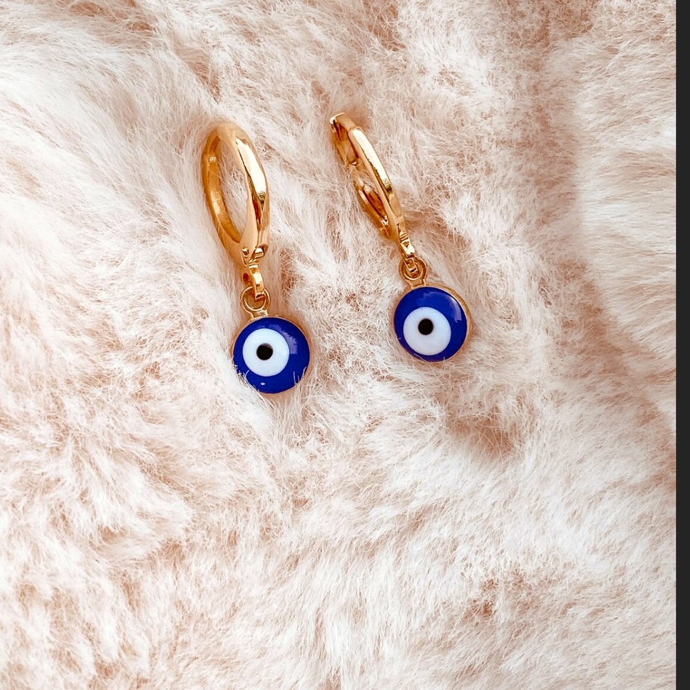 Hypoallergenic 24k Plated Gold Boho evil eye Hoop Earrings from boutique